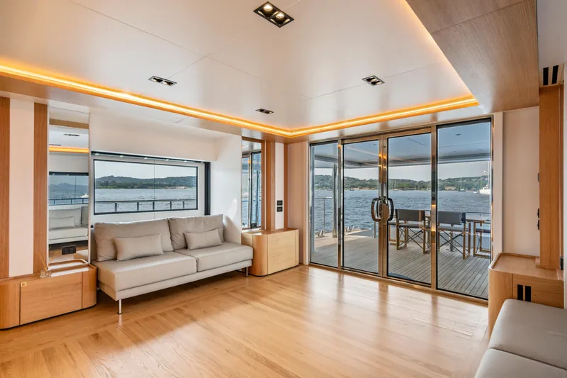 Ice Yacht Photos Pics Luxurious 2024 Soyaslan 78' yacht interior with modern design and scenic ocean view.