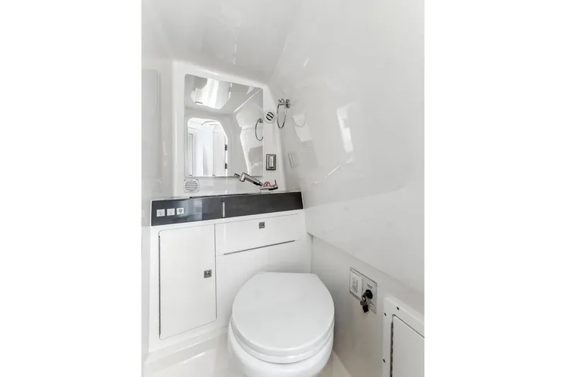  Yacht Photos Pics 2021 Aviara AV36 OB boat bathroom with modern fixtures and sleek design.