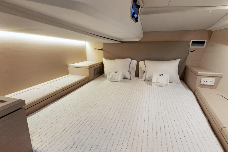 Beatrice Yacht Photos Pics Luxurious cabin interior of 2021 Jeanneau Sun Odyssey 51 Performance yacht.