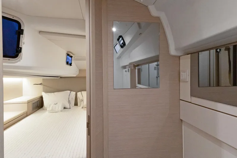 Beatrice Yacht Photos Pics Interior cabin of 2021 Jeanneau Sun Odyssey 51 Performance yacht, featuring modern design.