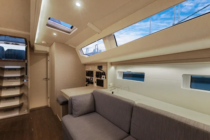 Beatrice Yacht Photos Pics Interior of 2021 Jeanneau Sun Odyssey 51 Performance yacht, featuring modern design and comfortable seating.