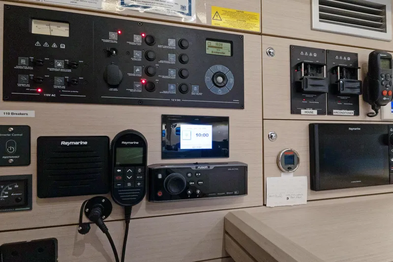 Beatrice Yacht Photos Pics Control panel of 2021 Jeanneau Sun Odyssey 51 Performance yacht with navigation and communication equipment.