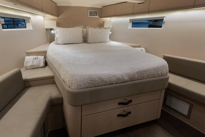 Beatrice Yacht Photos Pics Luxurious cabin interior of 2021 Jeanneau Sun Odyssey 51 Performance yacht.