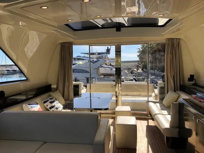  Yacht Photos Pics Luxurious interior of 2006 Riva Super Ego 68 yacht with marina view.