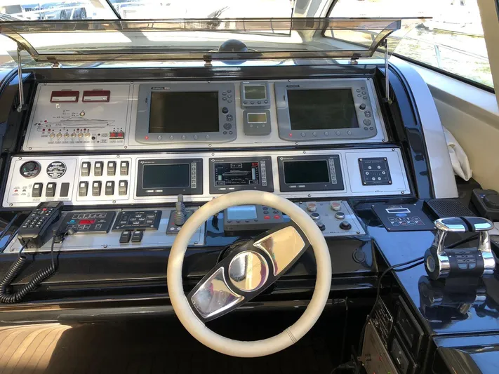  Yacht Photos Pics Control panel of a 2006 Riva Super Ego 68 yacht with advanced navigation systems.