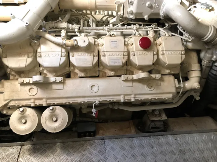  Yacht Photos Pics Engine of a 2006 Riva Super Ego 68 yacht, showcasing mechanical components.