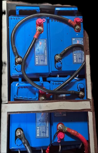 Pegasus Yacht Photos Pics Blue marine batteries in a Hallberg-Rassy 49 yacht, 1984 model.