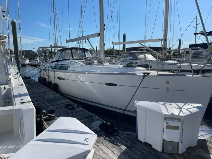 Rob Roy Yacht Photos Pics 2008 Beneteau Oceanis 46 sailboat docked at marina under clear blue sky.