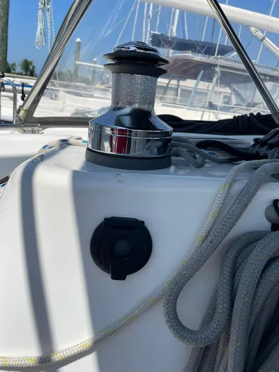 Rob Roy Yacht Photos Pics Close-up of winch and ropes on 2008 Beneteau Oceanis 46 sailboat deck.
