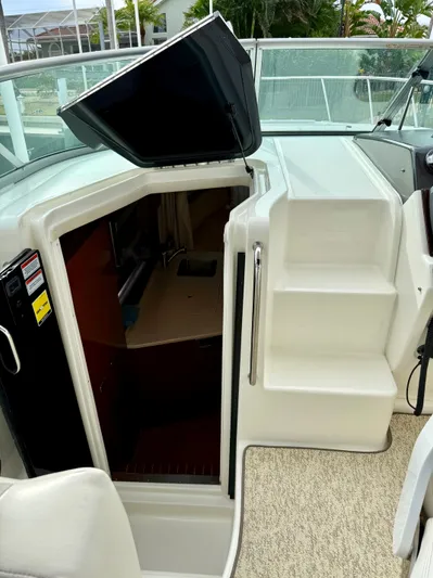 Just Us Yacht Photos Pics 2010 Sea Ray 310 Sundancer cabin entrance with open hatch and steps.