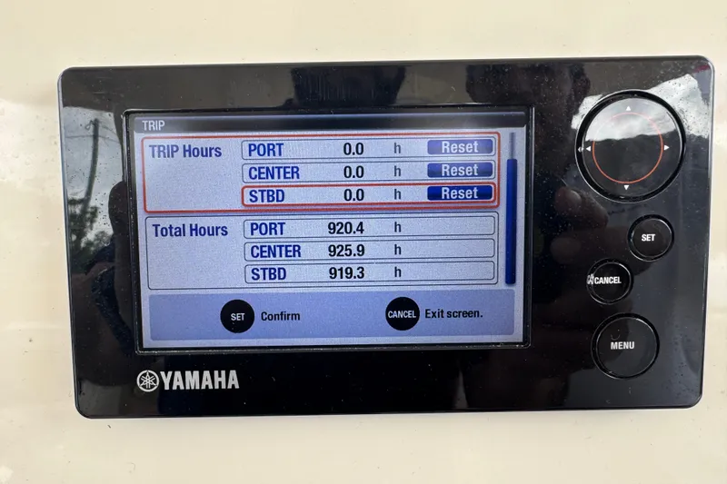  Yacht Photos Pics Yamaha display showing engine hours for 2015 Cobia 344 Center Console boat.