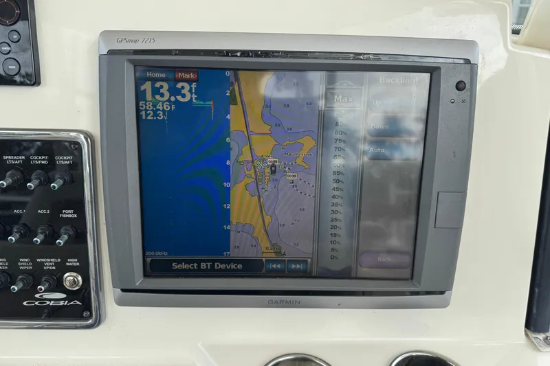  Yacht Photos Pics Garmin GPS display on 2015 Cobia 344 Center Console boat dashboard.