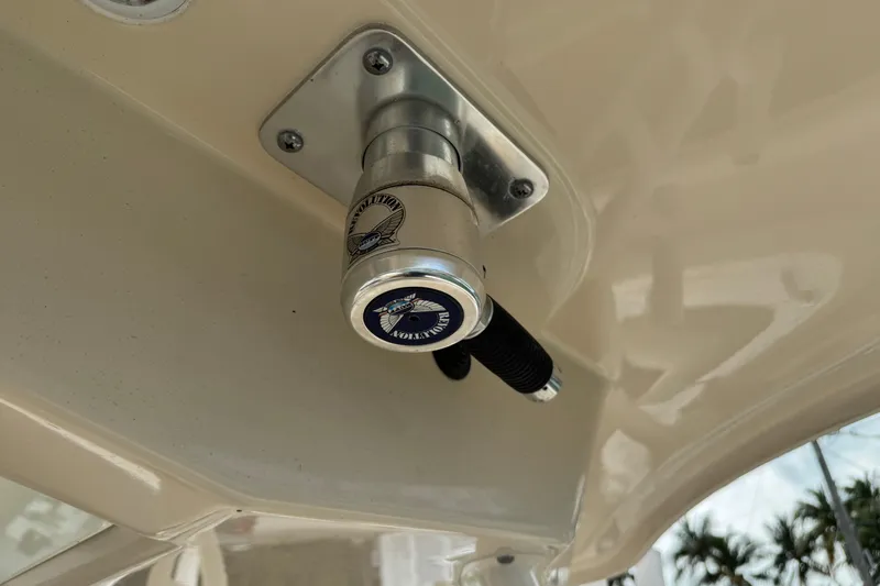  Yacht Photos Pics 2015 Cobia 344 Center Console boat detail with mounted accessory.
