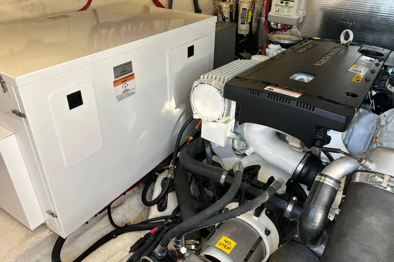  Yacht Photos Pics Engine room of 2018 Regal 42 Sport Coupe with visible machinery and components.