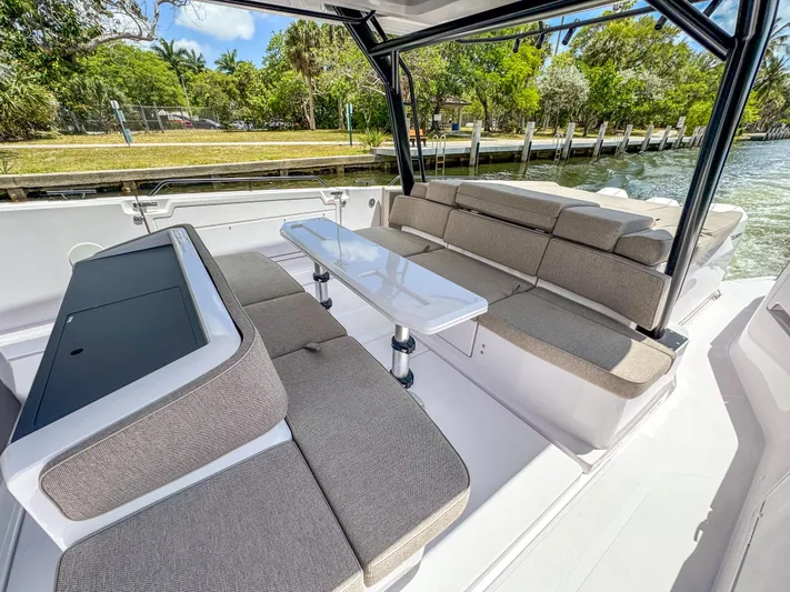  Yacht Photos Pics Luxurious seating area on 2024 Axopar 45 ST BRABUS Trim Mediterrana boat.