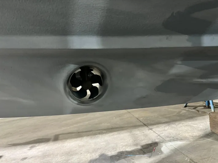 Escape Artist Yacht Photos Pics Close-up of a 2020 Axopar 37 Cross Cabin BRABUS boat hull detail.