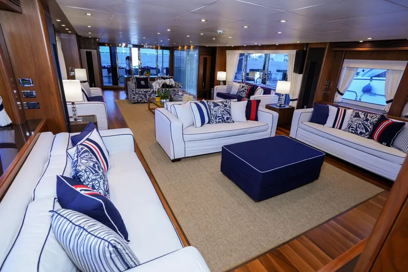  Yacht Photos Pics Luxurious interior of 2010 Sunseeker 40M yacht with elegant seating and nautical decor.