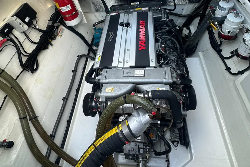  Yacht Photos Pics Yanmar engine in 2024 Leopard 53 Powercat, showcasing marine engineering and design.