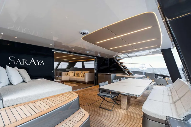  Yacht Photos Pics Luxurious interior of 2026 Sunreef 60 Sunreef Power yacht with elegant seating and modern design.