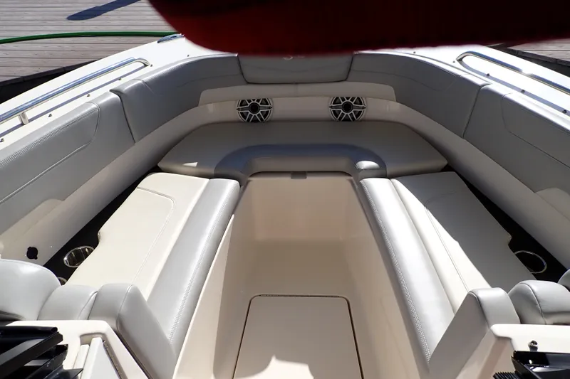  Yacht Photos Pics 2021 Scout 277 Dorado boat interior with spacious seating and modern design.