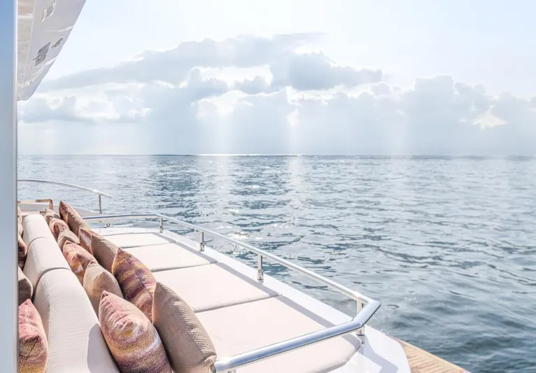  Yacht Photos Pics Luxurious Majesty 100 Terrace yacht deck with ocean view, 2025 model.