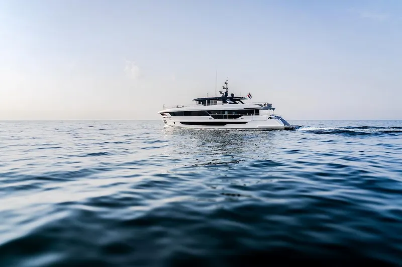  Yacht Photos Pics Majesty 100 Terrace yacht cruising on open sea, 2025 model.