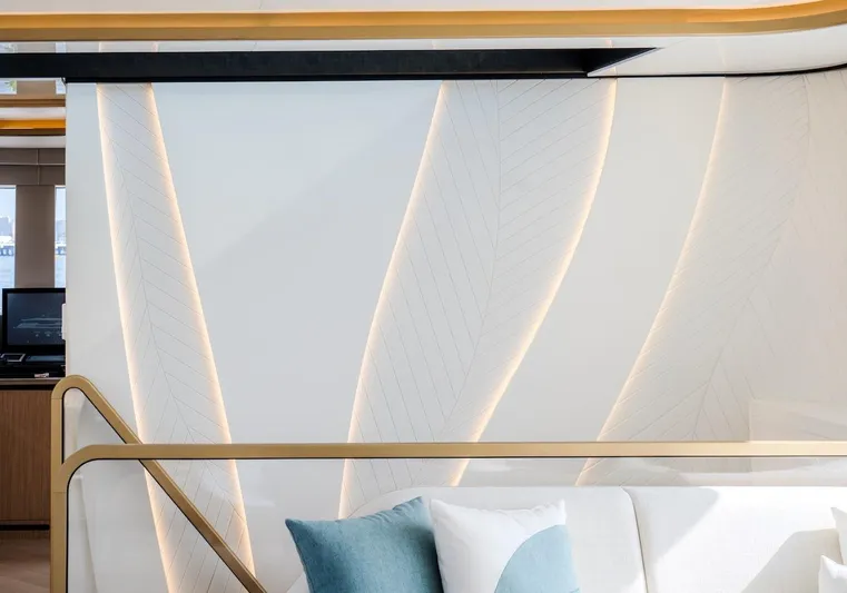  Yacht Photos Pics Luxurious interior of 2025 Majesty 100 Terrace yacht with modern design elements.