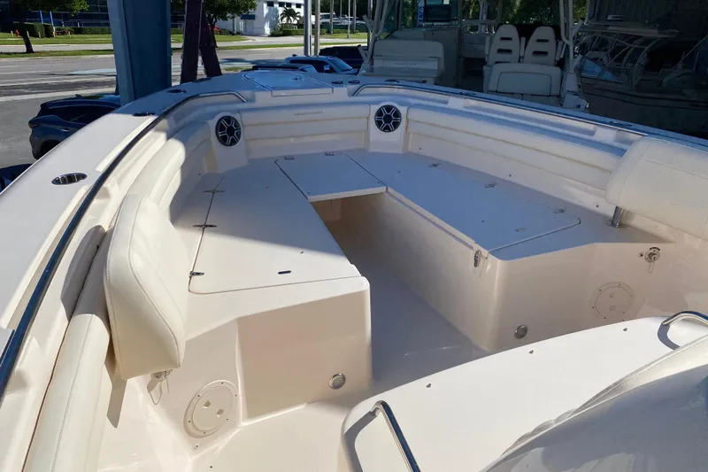  Yacht Photos Pics 2026 Grady-White Canyon 336 boat interior with spacious seating and storage compartments.