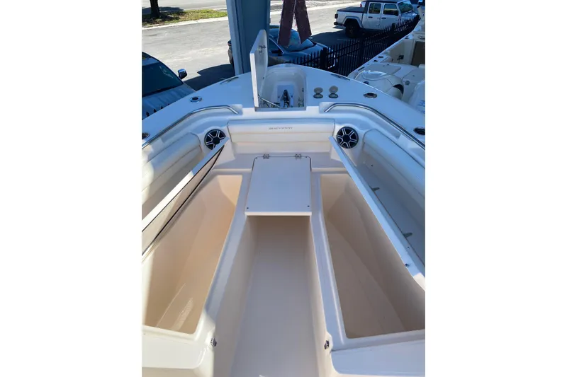  Yacht Photos Pics 2026 Grady-White Canyon 336 boat interior with open storage compartments.