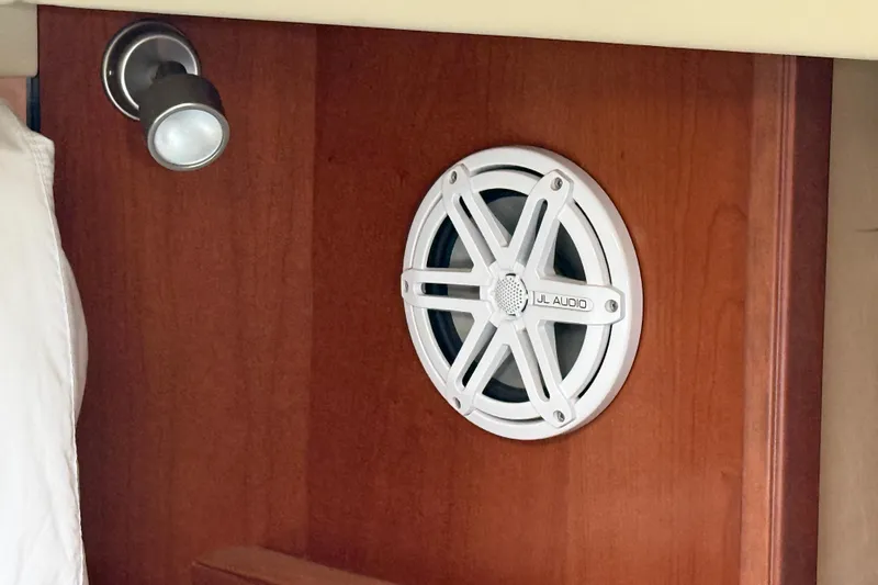 Turn The Page Yacht Photos Pics JL Audio speaker and light fixture on 2006 Sea Ray 48 Sundancer yacht interior.