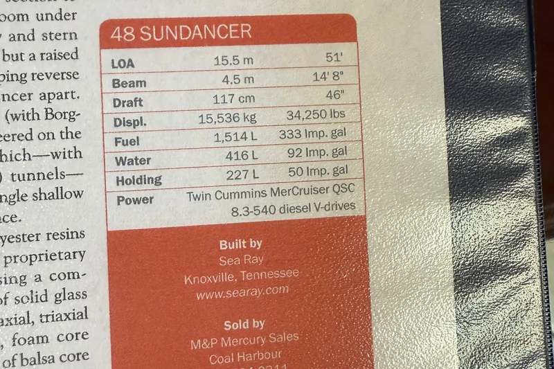 Turn The Page Yacht Photos Pics 2006 Sea Ray 48 Sundancer specifications: 51' length, 14'8" beam, twin Cummins engines.