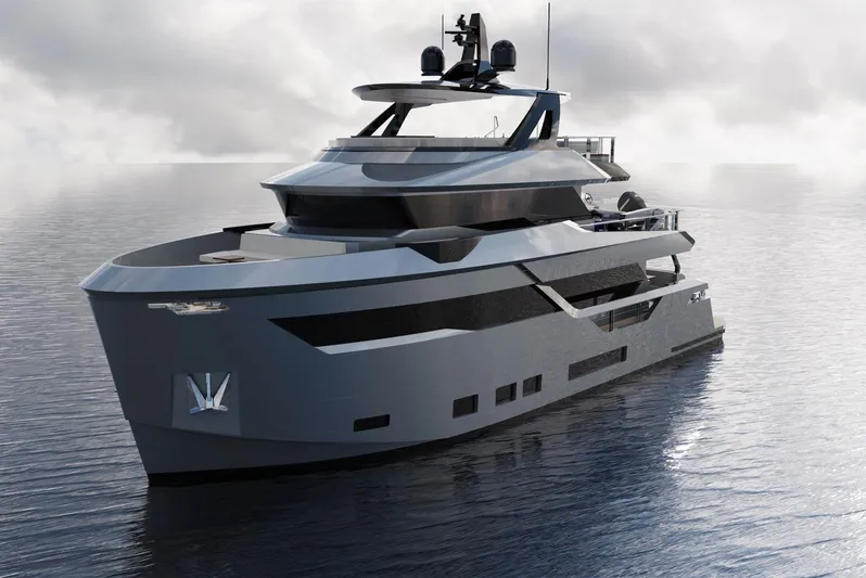 Aes Yacht Photos Pics Luxurious 2026 AES Yacht 85 on calm waters, showcasing sleek modern design.