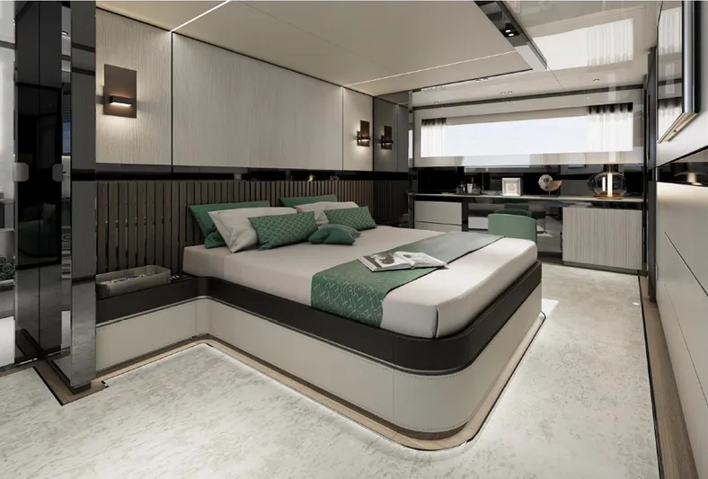 Aes Yacht Photos Pics Luxurious 2026 AES Yacht 85 bedroom interior with modern design and elegant furnishings.