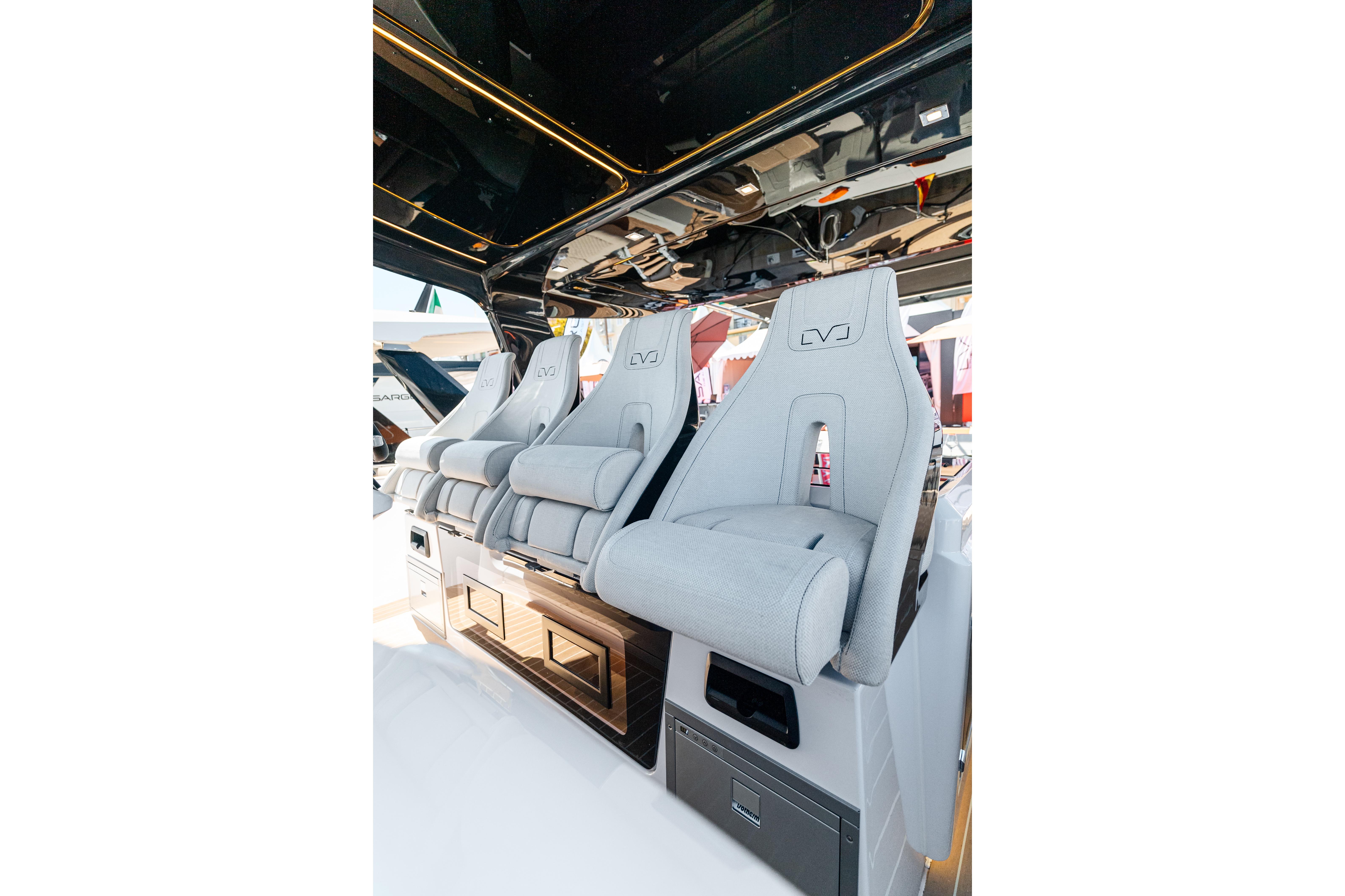 Luxury seating on 2026 Level Yachts 43 ST, featuring sleek design and premium materials.