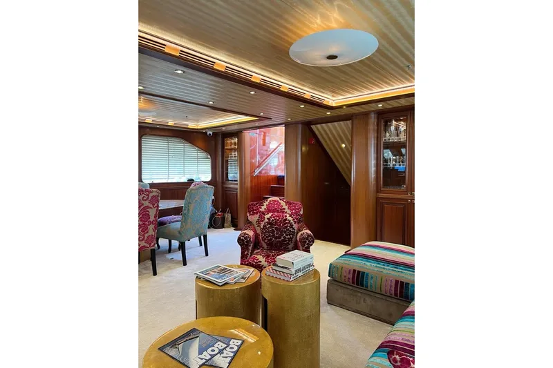  Yacht Photos Pics Luxurious yacht interior with elegant seating, wooden accents, and modern lighting, Custom-Craft Steel Pax Navi 43 m, 2010.