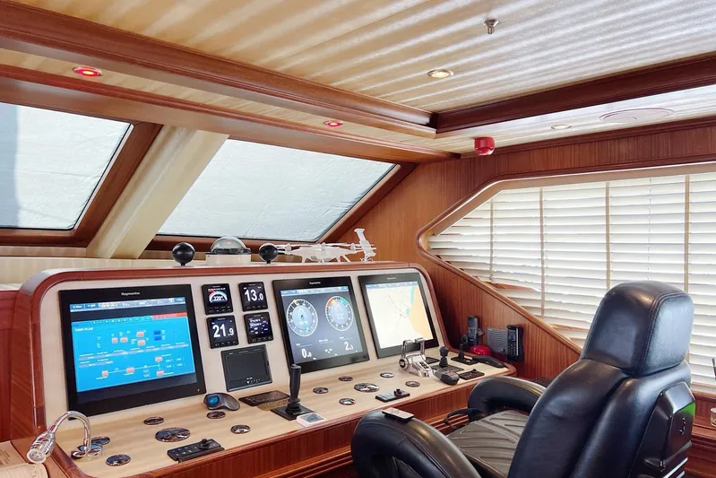  Yacht Photos Pics Luxurious yacht helm with advanced navigation systems, Custom-Craft Steel Pax Navi 43 m, 2010 model.