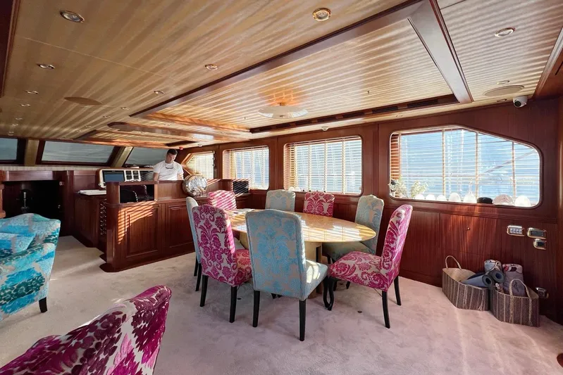  Yacht Photos Pics Luxurious interior of 2010 Custom-Craft Steel Pax Navi yacht with elegant dining area.