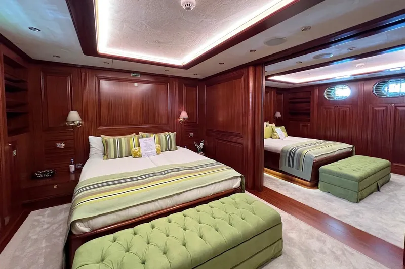  Yacht Photos Pics Luxurious bedroom interior on Custom-Craft Steel Pax Navi 43 m yacht, 2010 model.