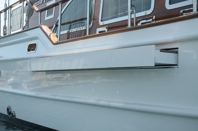  Yacht Photos Pics Custom-Craft Steel Pax Navi 43 m yacht, 2010 model, side view with sleek design details.