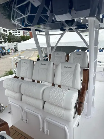 Call For Information Yacht Photos Pics 2024 Bahama 41' Open Fisherman GT boat with luxurious white seating.