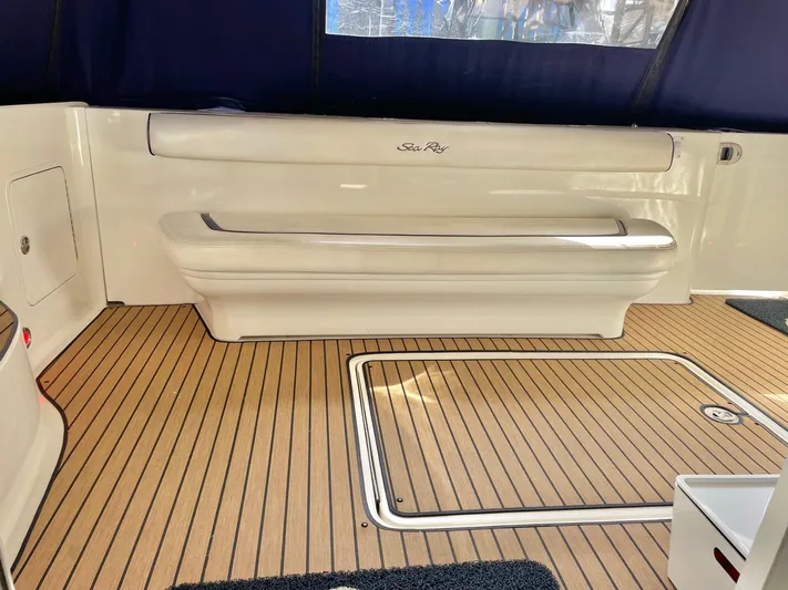 Covetime II Yacht Photos Pics Interior of a 2006 Sea Ray 44 Sedan Bridge with wood flooring.
