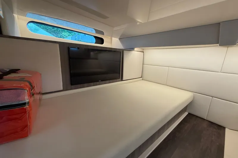  Yacht Photos Pics Luxurious interior cabin of 2022 Regal 36 XO yacht with modern design.