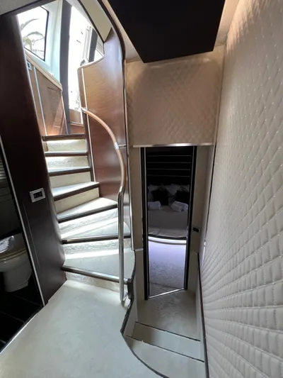  Yacht Photos Pics Interior of 2006 Azimut 86S yacht with spiral staircase and modern design.