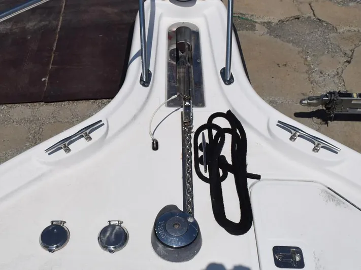  Yacht Photos Pics 2006 Tiara Yachts 3200 Open bow with anchor chain and cleats.