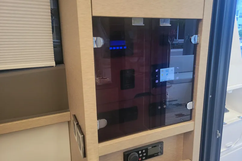 Elles II Yacht Photos Pics Control panel inside 2018 Prestige 520 yacht, featuring modern design and technology.