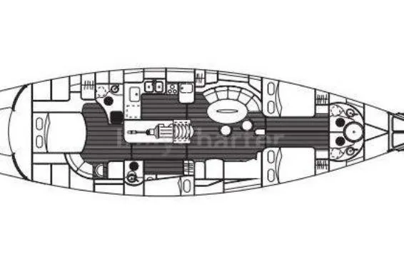  Yacht Photos Pics Floor plan of a 2003 CNB 64 yacht, showcasing interior layout and design.