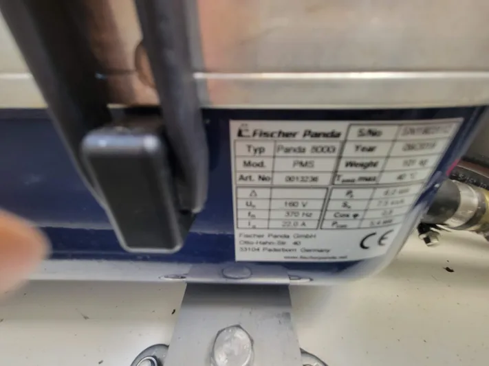  Yacht Photos Pics Fischer Panda generator label on Jeanneau NC1095, 2020 model, showing specifications and details.