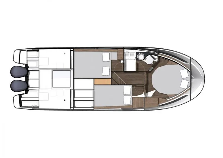  Yacht Photos Pics Floor plan of 2020 Jeanneau NC1095 boat, featuring cabins and living spaces.