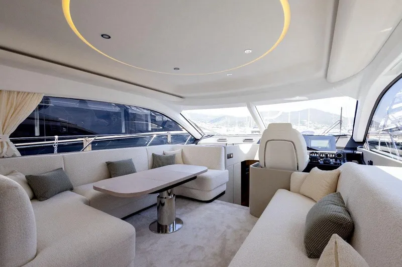 Yacht Photos Pics Luxurious interior of 2025 Azimut Fly 53 yacht with elegant seating and modern design.