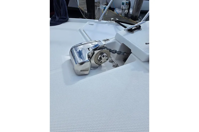  Yacht Photos Pics 2015 Cutwater C28 boat anchor winch on deck, showcasing marine equipment.
